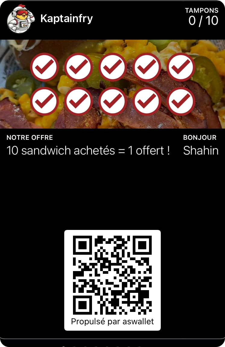 Carte de fidélité Kaptainfry dans Apple Wallet