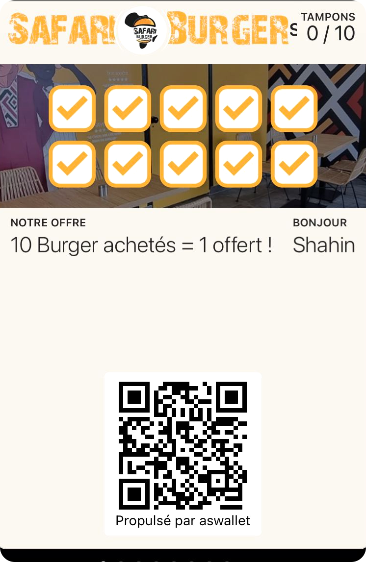 Carte de fidélité Safari Burger dans Apple Wallet